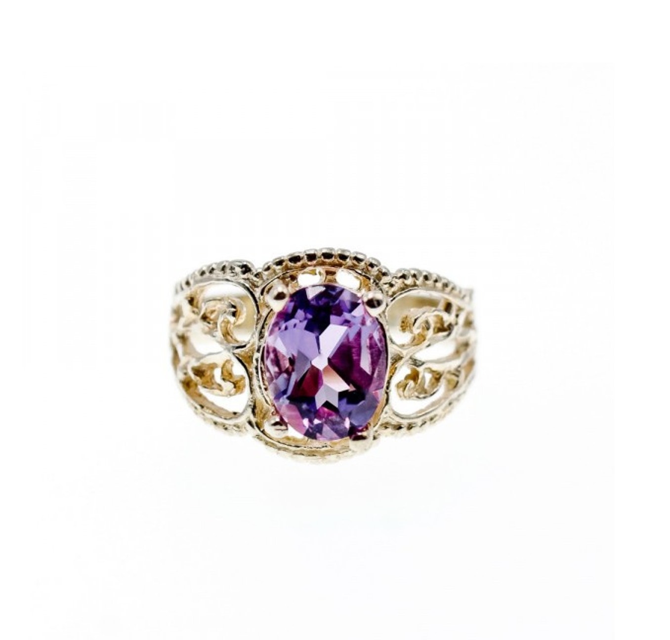 925 Sterling Silver Amethyst Openwork Ring Size 7